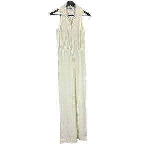 Vintage 70s Off White Sleeveless Collared Zip Up Wide Leg Jumpsuit Small